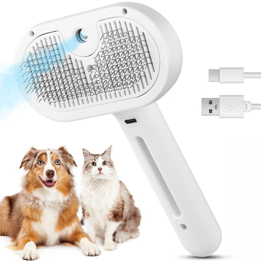 Escova a Vapor 3 em 1 — Higiene, Massagem e Penteado para Cães e Gatos