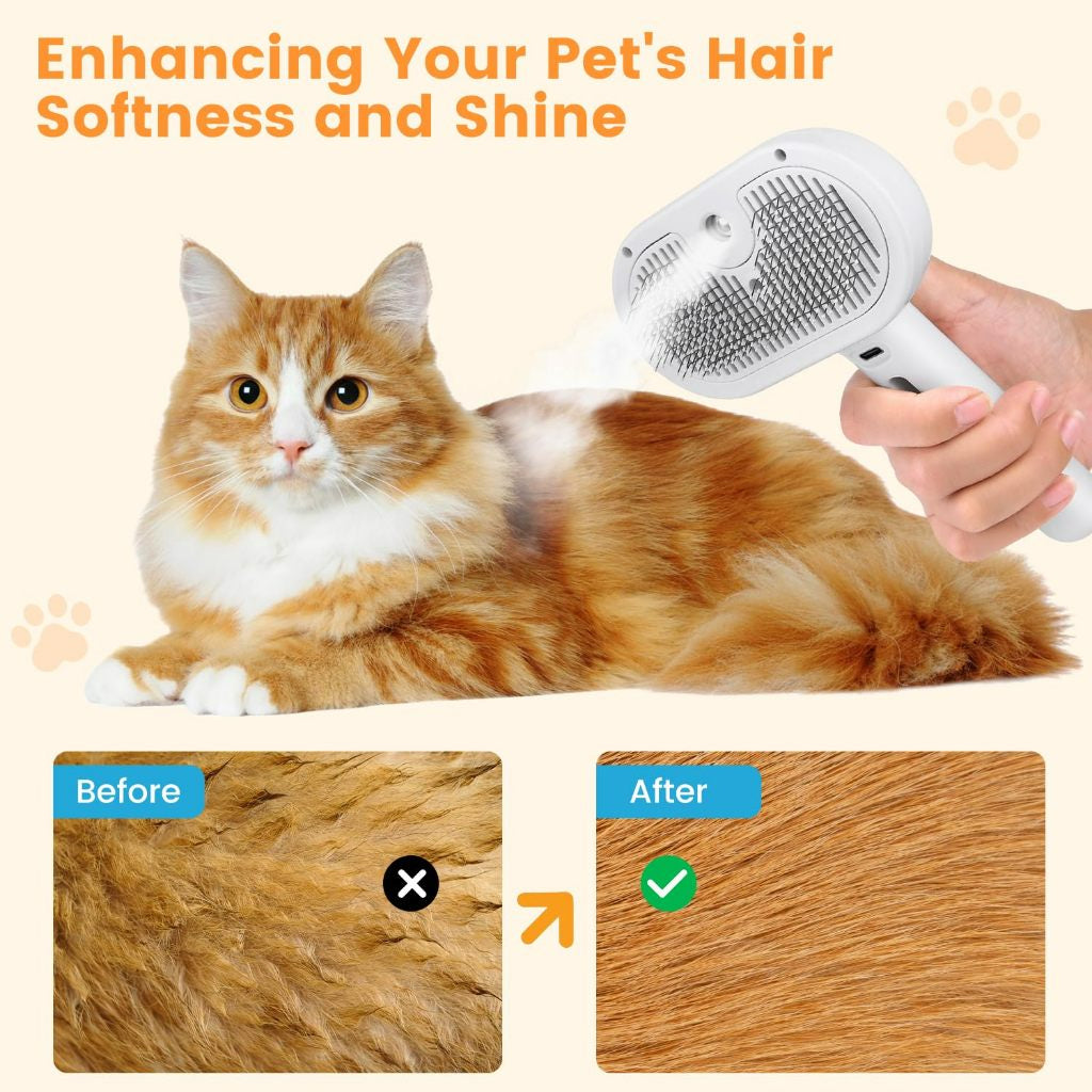Escova a Vapor 3 em 1 — Higiene, Massagem e Penteado para Cães e Gatos