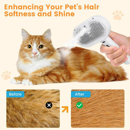 Escova a Vapor 3 em 1 — Higiene, Massagem e Penteado para Cães e Gatos