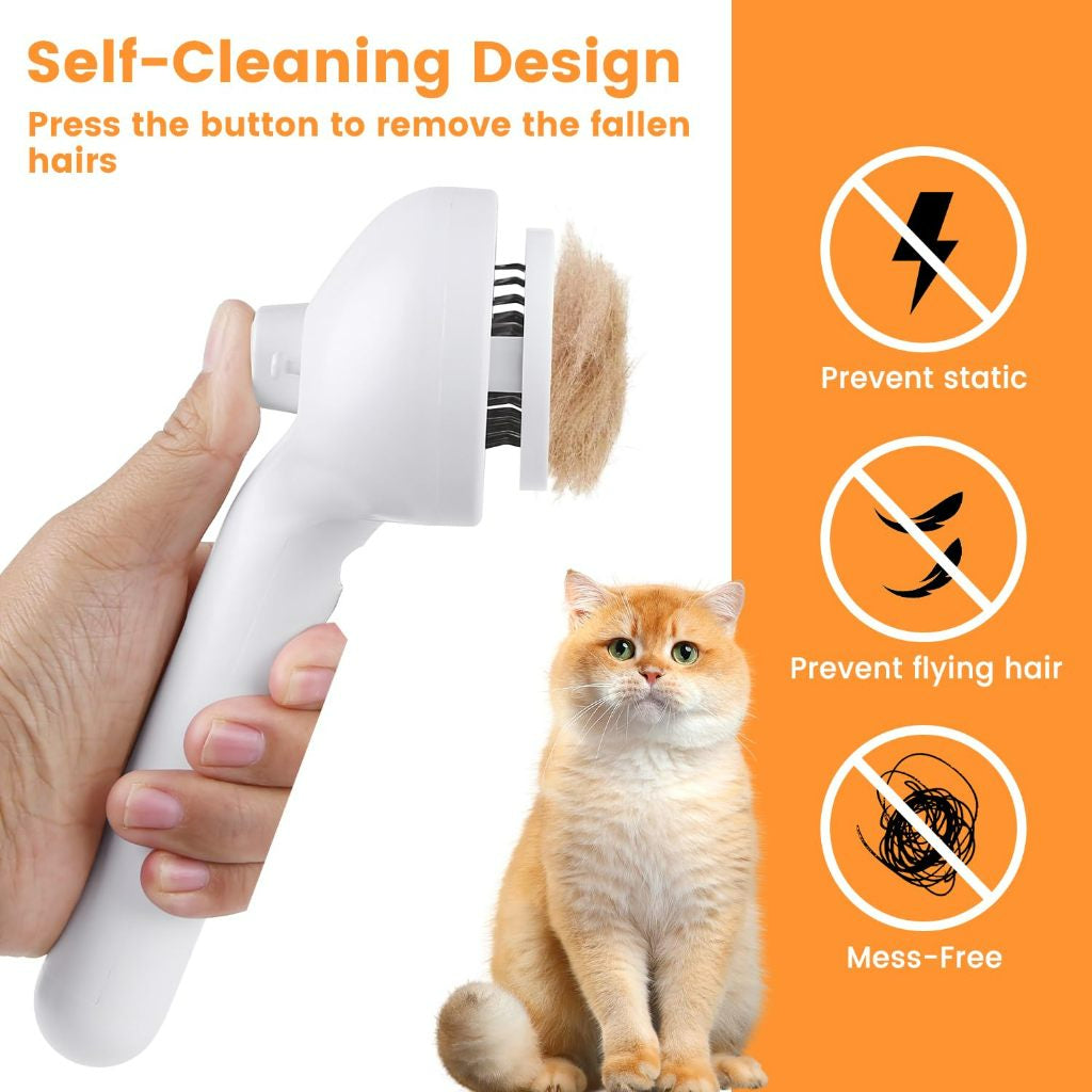 Escova a Vapor 3 em 1 — Higiene, Massagem e Penteado para Cães e Gatos
