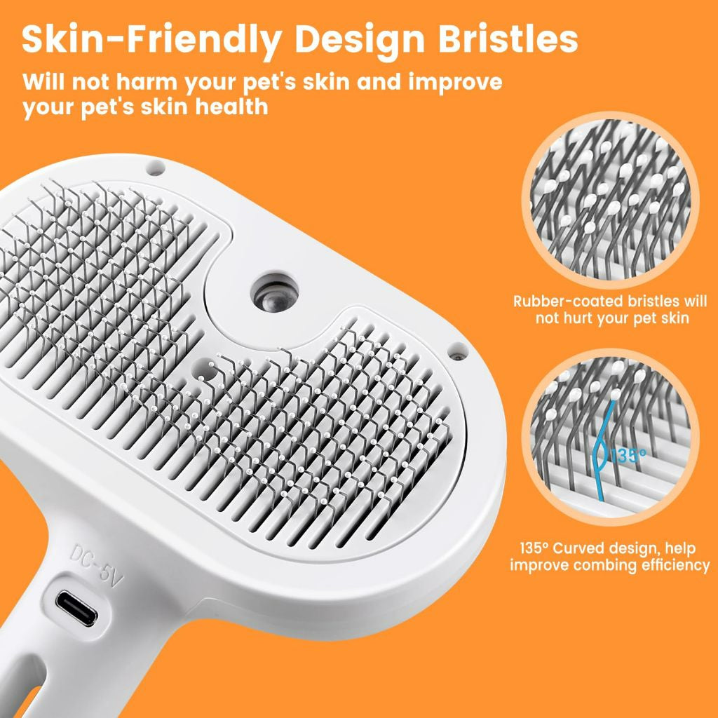 Escova a Vapor 3 em 1 — Higiene, Massagem e Penteado para Cães e Gatos