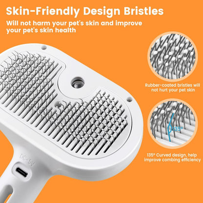 Escova a Vapor 3 em 1 — Higiene, Massagem e Penteado para Cães e Gatos
