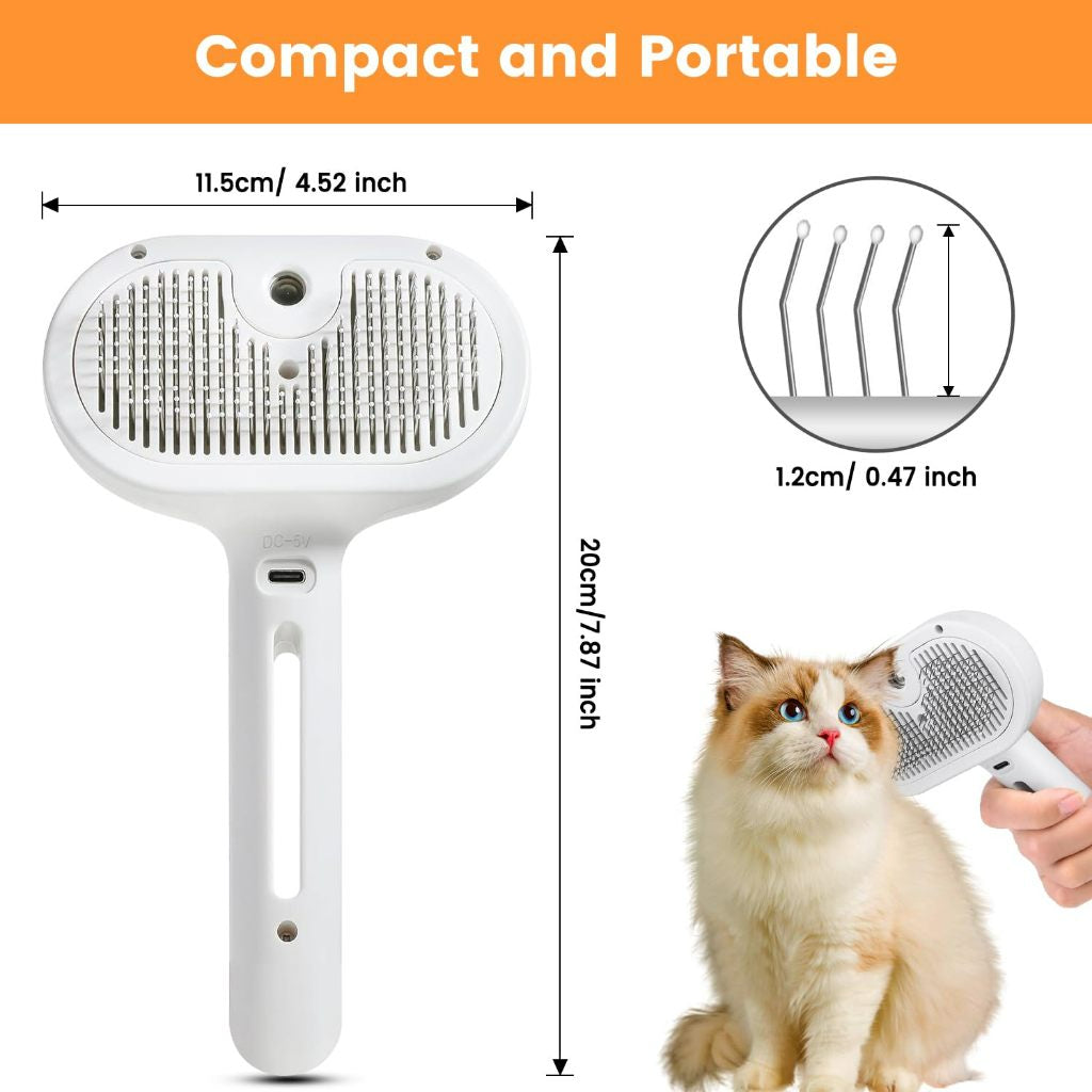Escova a Vapor 3 em 1 — Higiene, Massagem e Penteado para Cães e Gatos