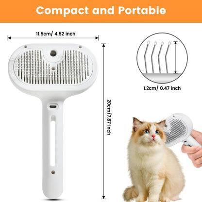 Escova a Vapor 3 em 1 — Higiene, Massagem e Penteado para Cães e Gatos