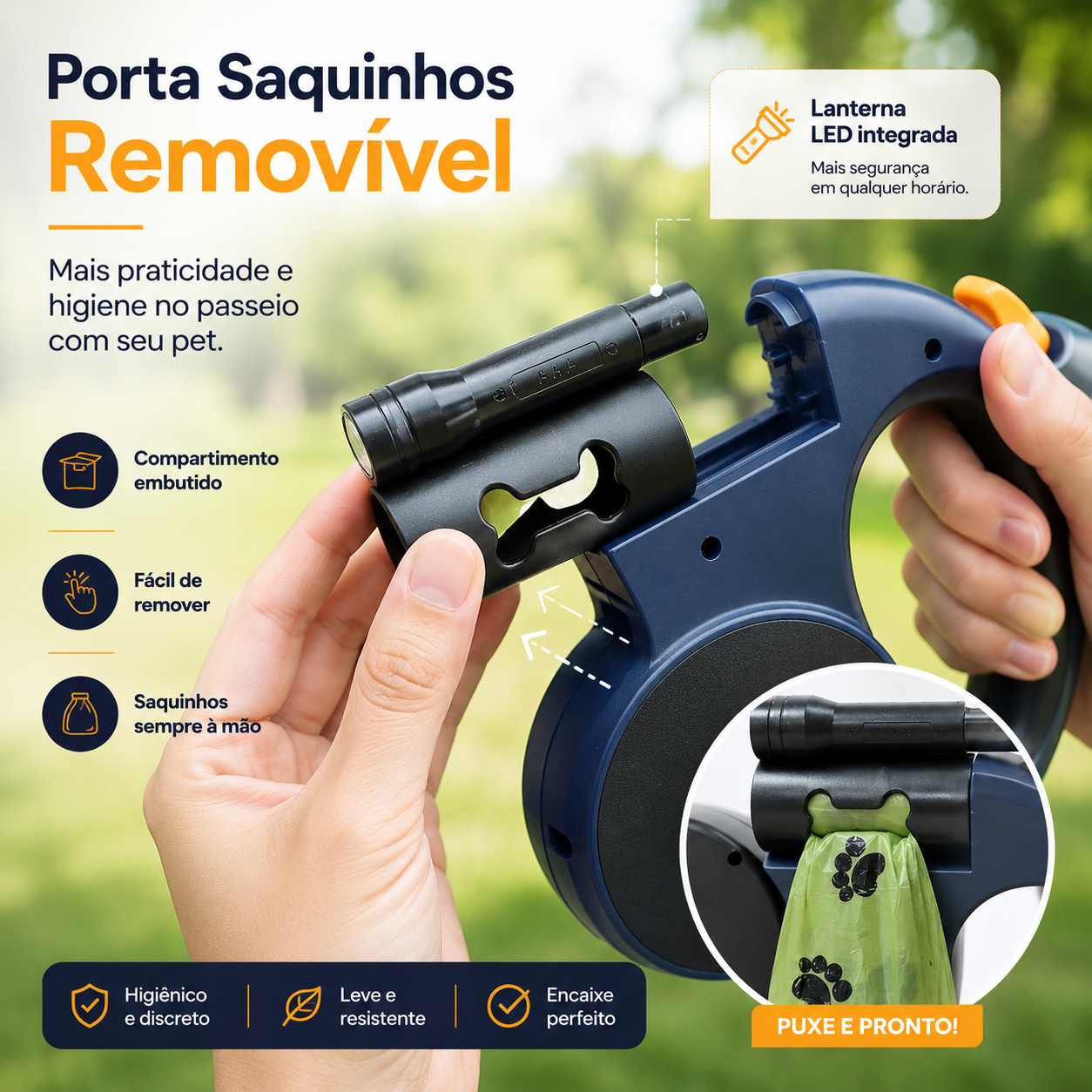 Guia Dupla Retrátil 360° com LED para 2 Cães