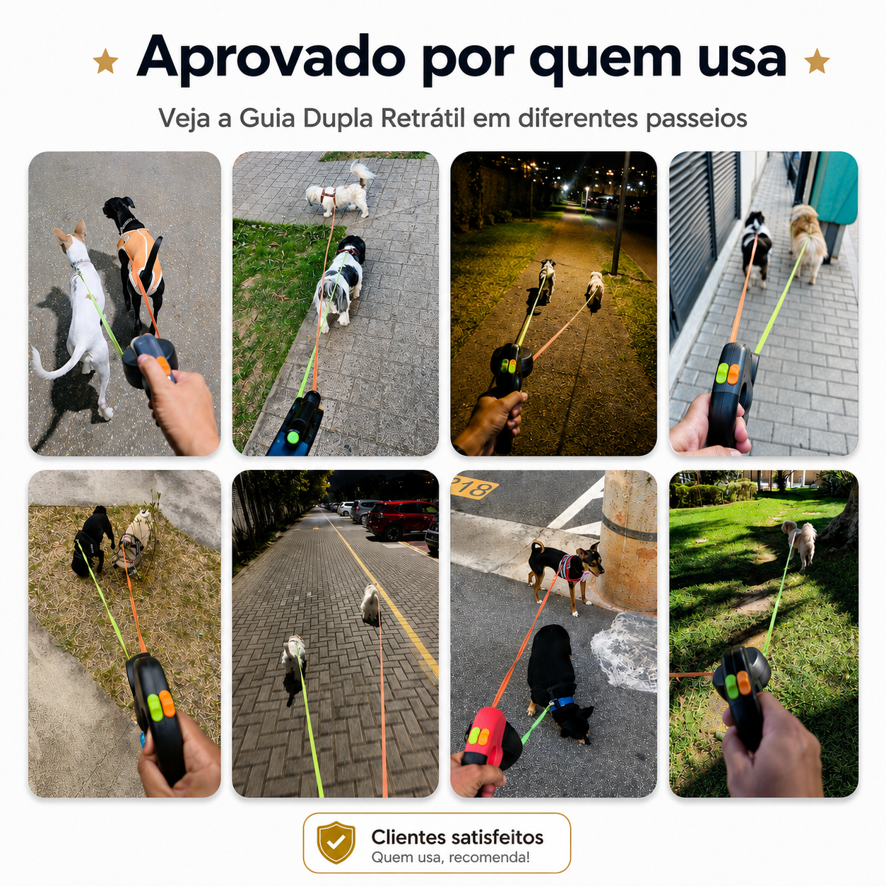 Guia Dupla Retrátil 360° com LED para 2 Cães