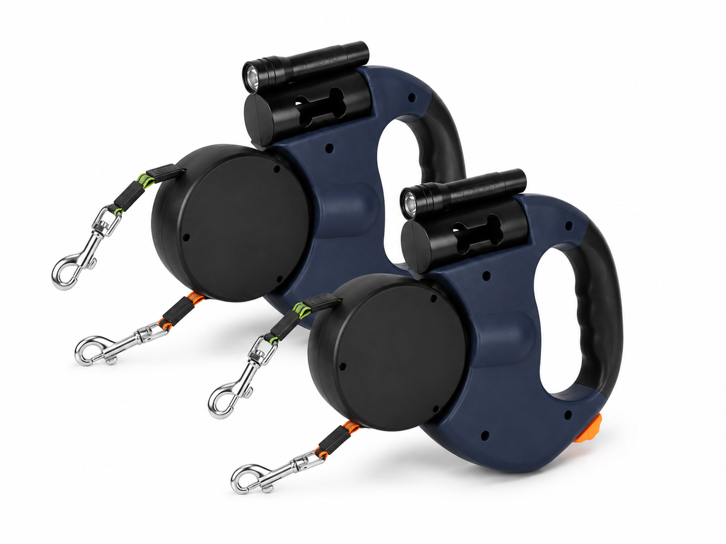 Guia Dupla Retrátil 360° com LED para 2 Cães