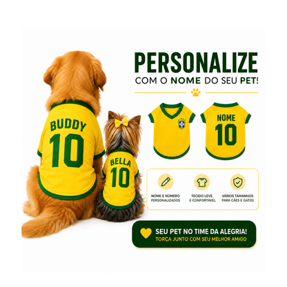 Camiseta Pet Brasil Personalizada — Copa do Mundo com o Nome do Seu Pet 🇧🇷⚽